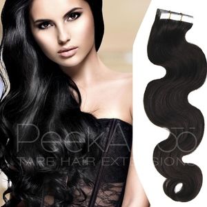 100% REMY Tape In Hair Extensions 20" Black Wavy